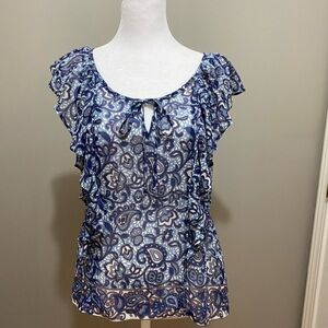 American Eagle Outfitters Blue Ruffled Cap Sleeve Blouse